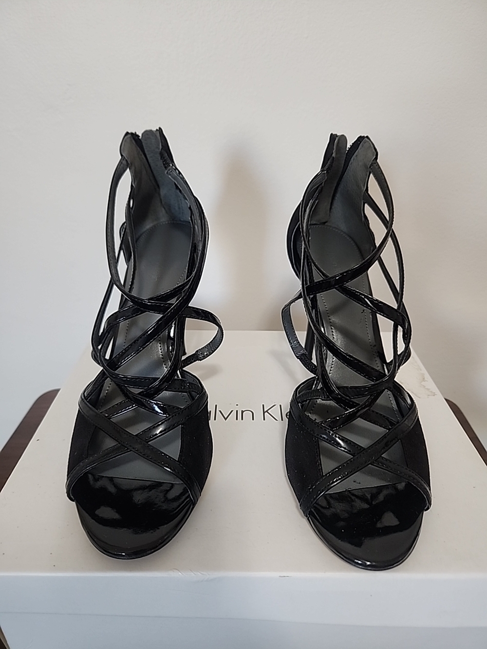 Calvin Klein Black Patent and Suede Strappy Heels